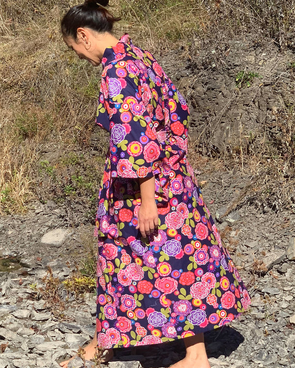 KIMONO ROBE - NAVY & PINK FLOWERS