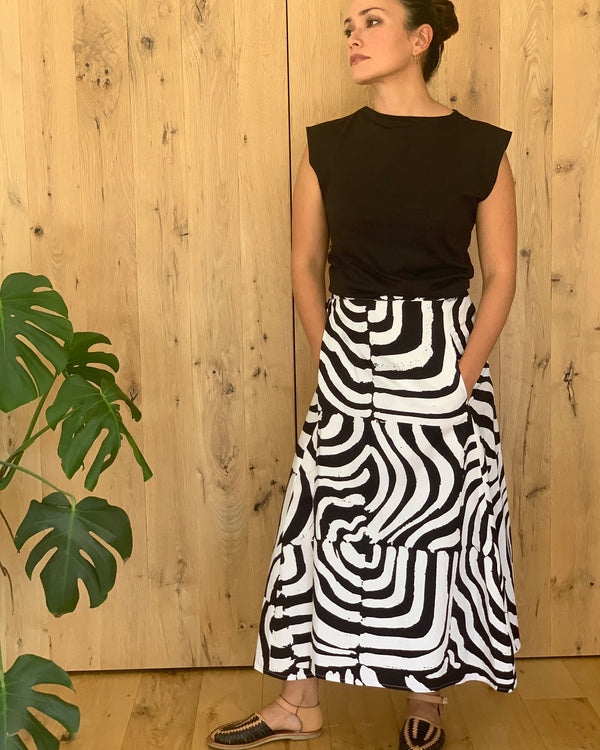 WRAP SKIRT - COTTON PRINT - BLACK+WHITE TRIBAL PRINT